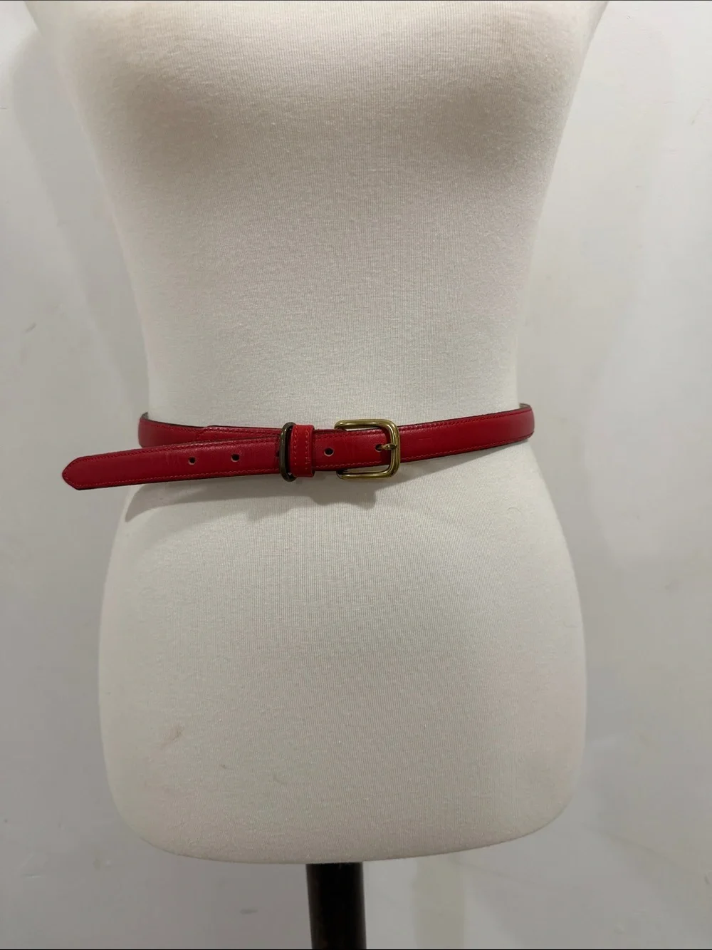 Vintage Dockers Red Genuine Leather Skinny Belt with Solid Brass Buckle